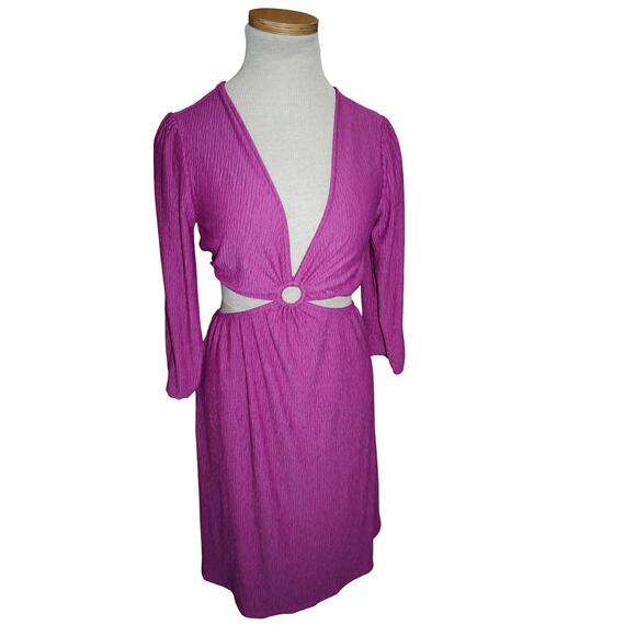 Monteau Los Angeles Ring-Front Cutout Mini Dress Fuchsia Purple SZ Small NWT - Picture 1 of 4